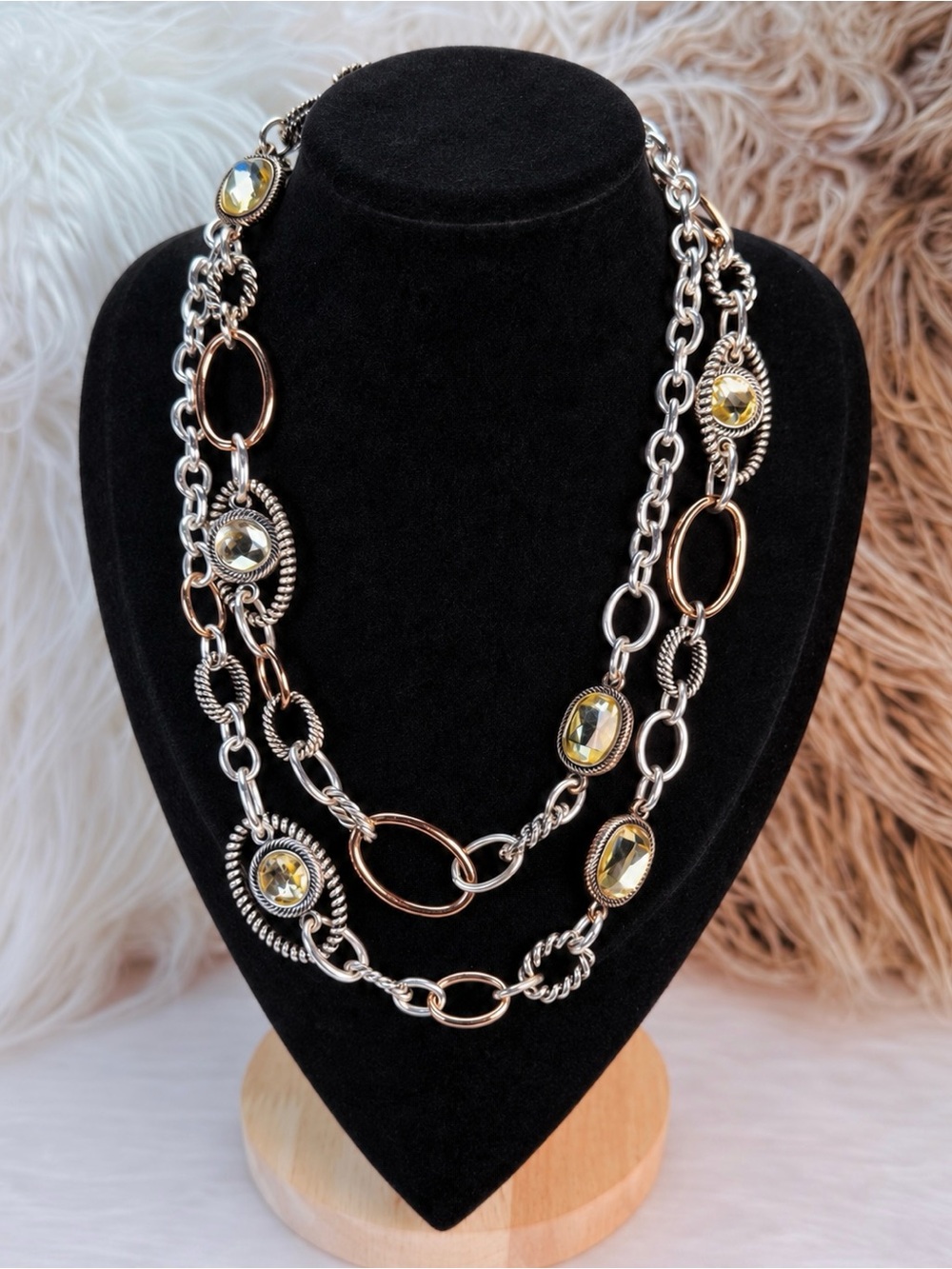Stunning Silvertone, goldtone, two tone long chain necklace